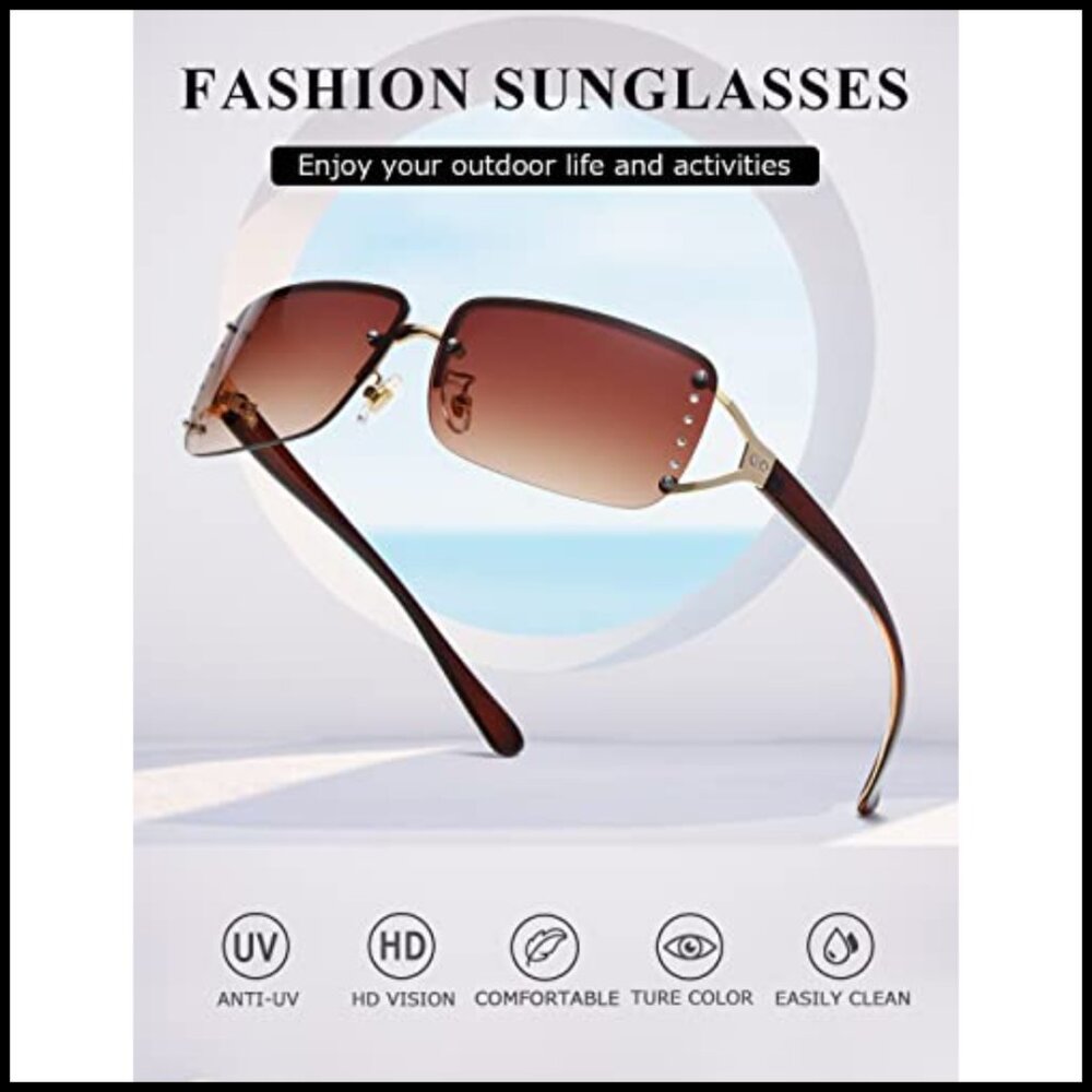 Retro Rectangle Sunglasses Rimless Frame Vintage … - image 3